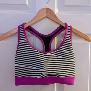 Hot pink striped sports bra